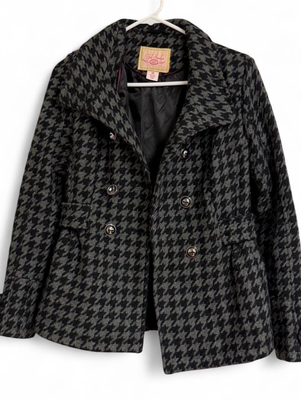 Pink Envelope Black & Gray Houndstooth Peacoat